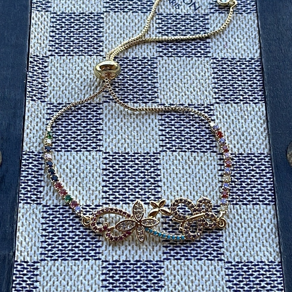 Rainbow Butterfly 24k gold plated bracelet - Picture 3 of 5